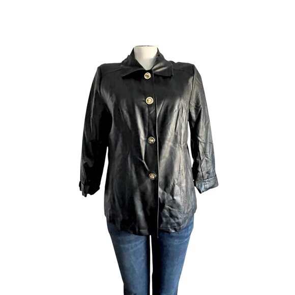 Dennis Basso Black Faux Leather Jacket - XL - Picture 3 of 6